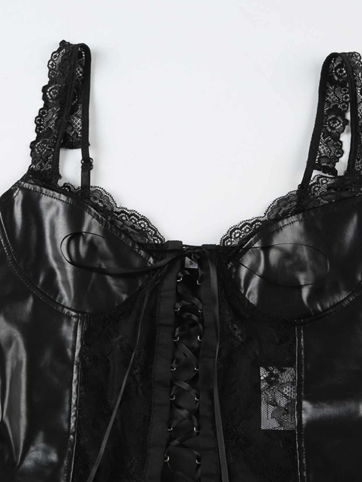 Goth Hollow Lace Leather Tank Top