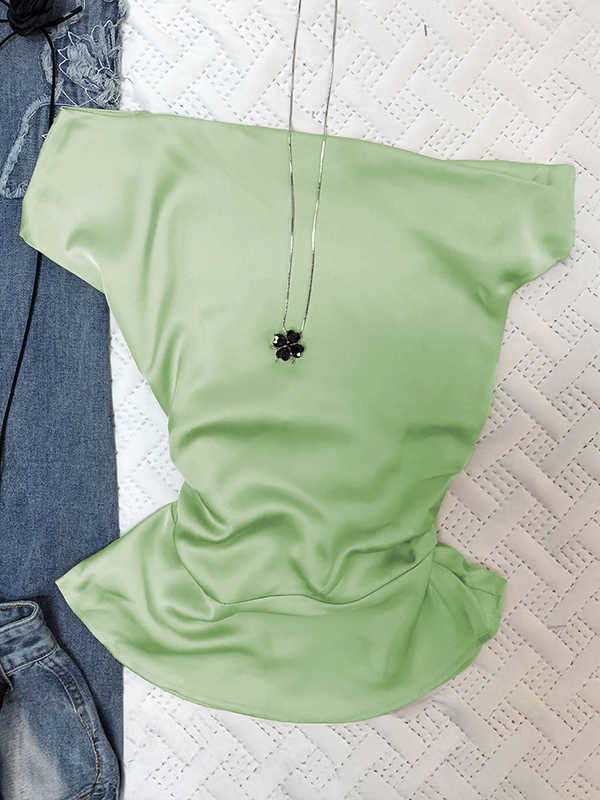 Satin Slanted Shoulder Top