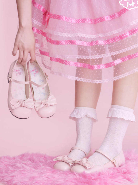 Round Toe Bow Leather Shoes