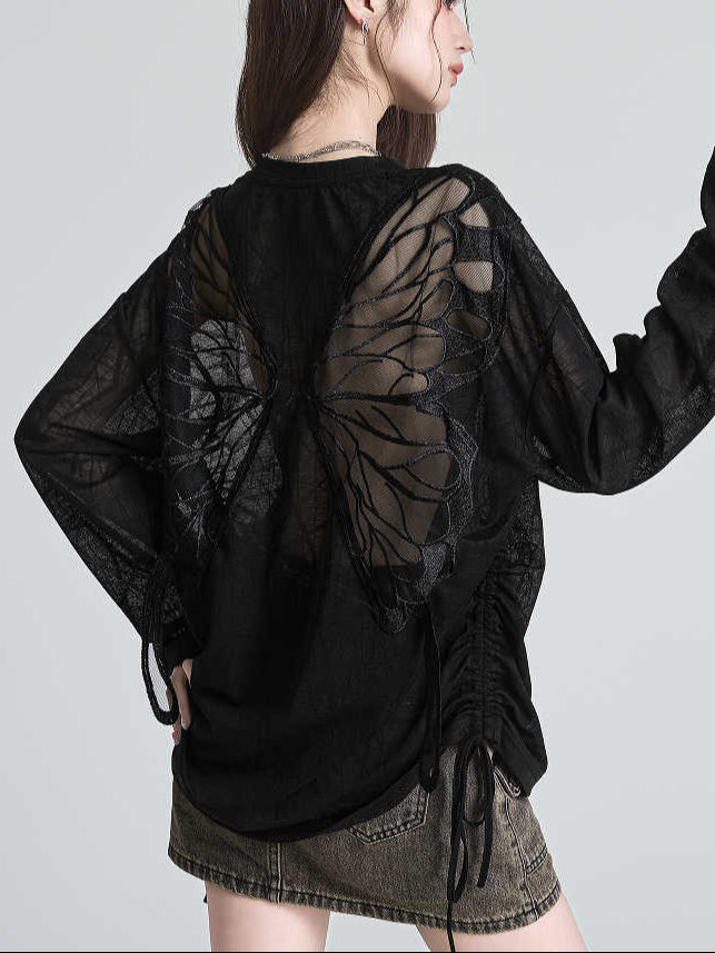 Butterfly Hollow Back Long-sleeved Top