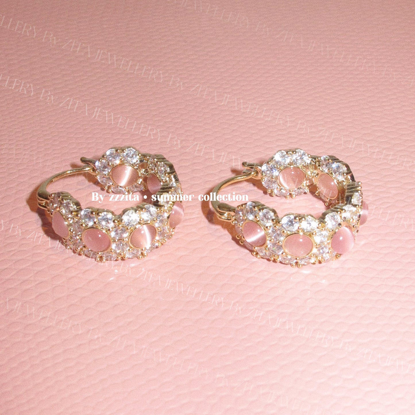 pink diamond ring type kawaii earrings
