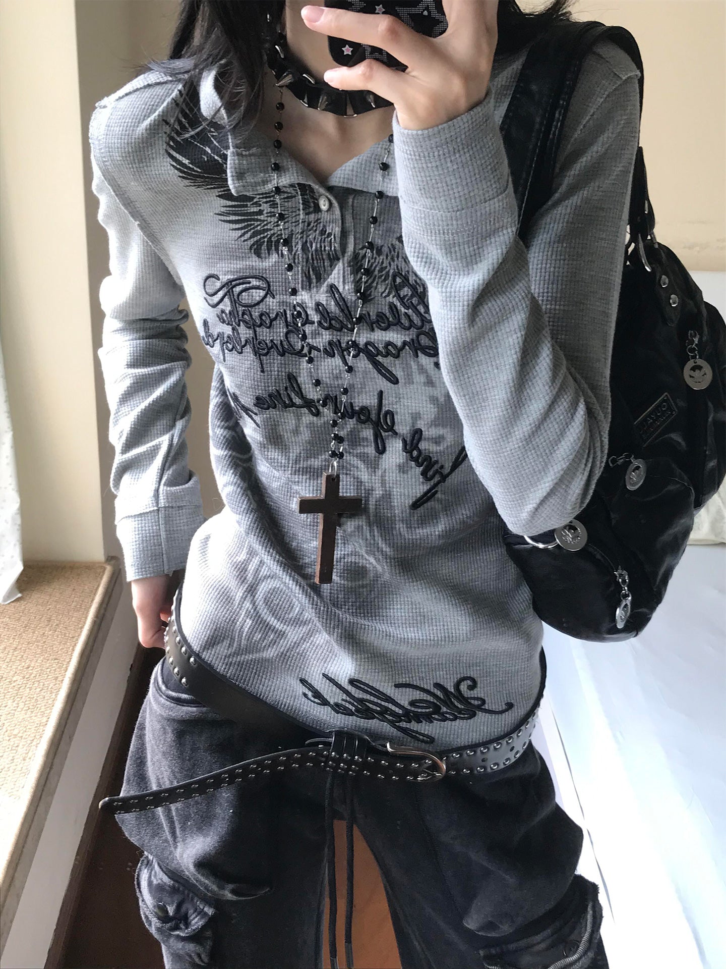 Retro Henley Collar Long Sleeve Top