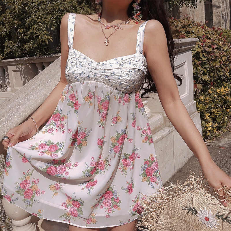 Romantic Floral Quilted Bustier Dress