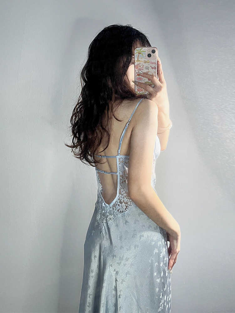 Lace Blue Ice Silk Pajamas