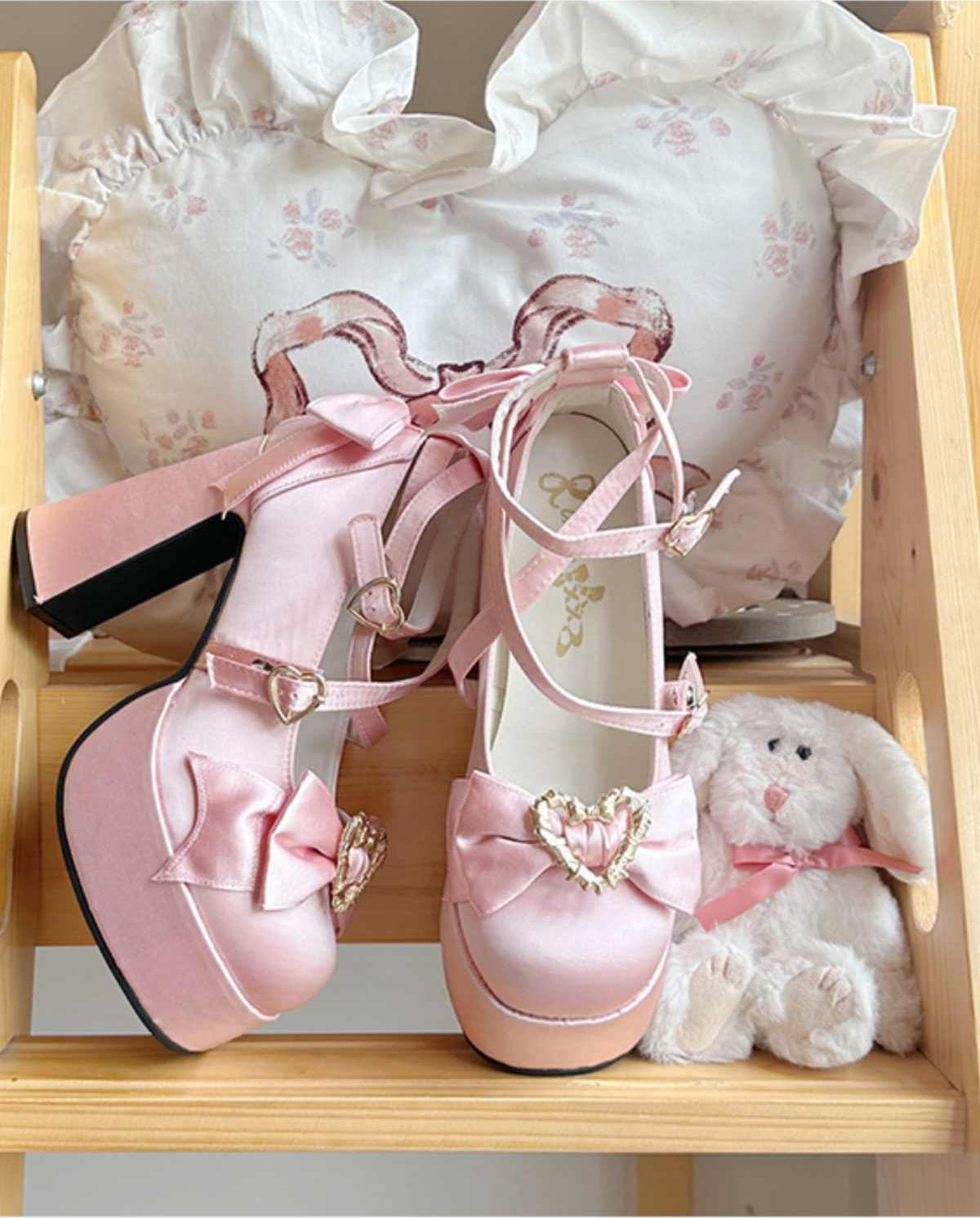 Sweet Satin Bows Mary High Heels
