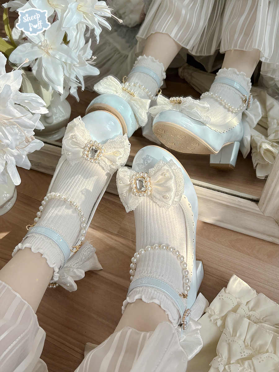 Pearl Bow Mid Heels Mary Jane