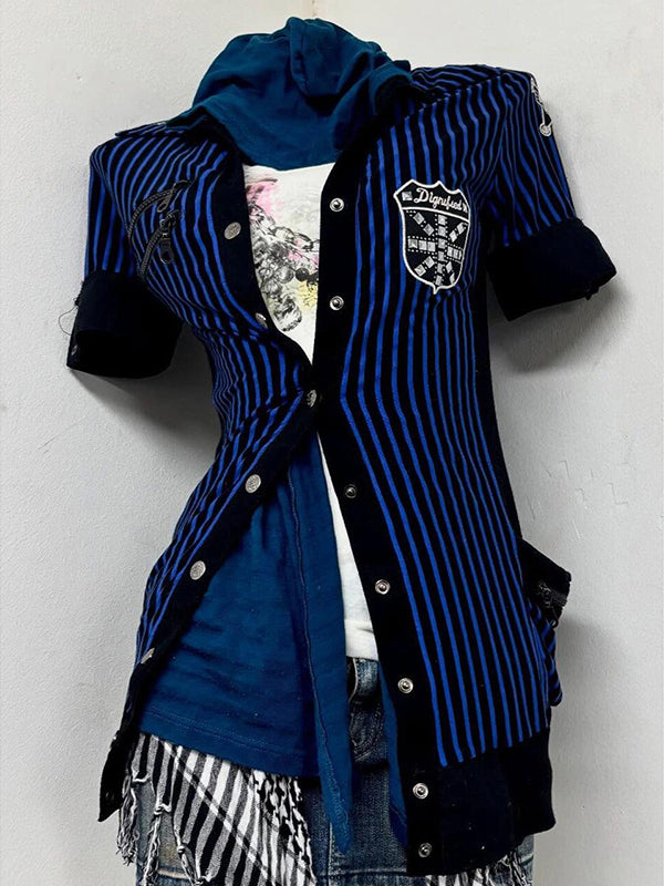retro blue striped shirt