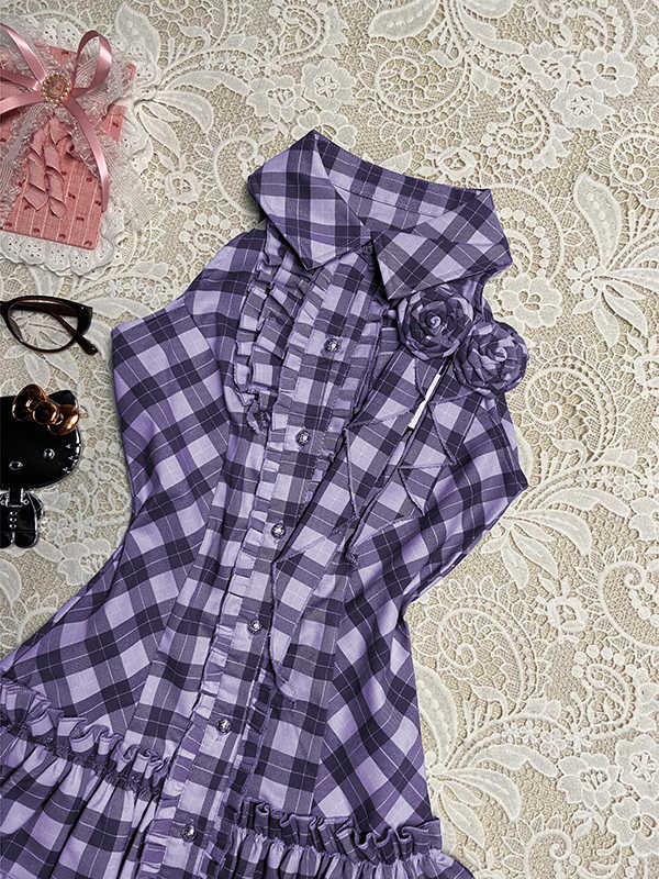 Purple Rose Plaid Shirt Dress