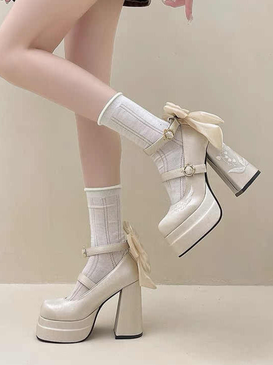 Peach Bow Lolita High Heels