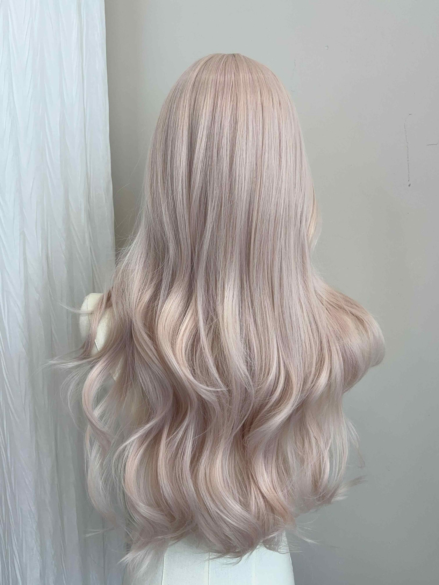 Pink Gold Long Curly Wig
