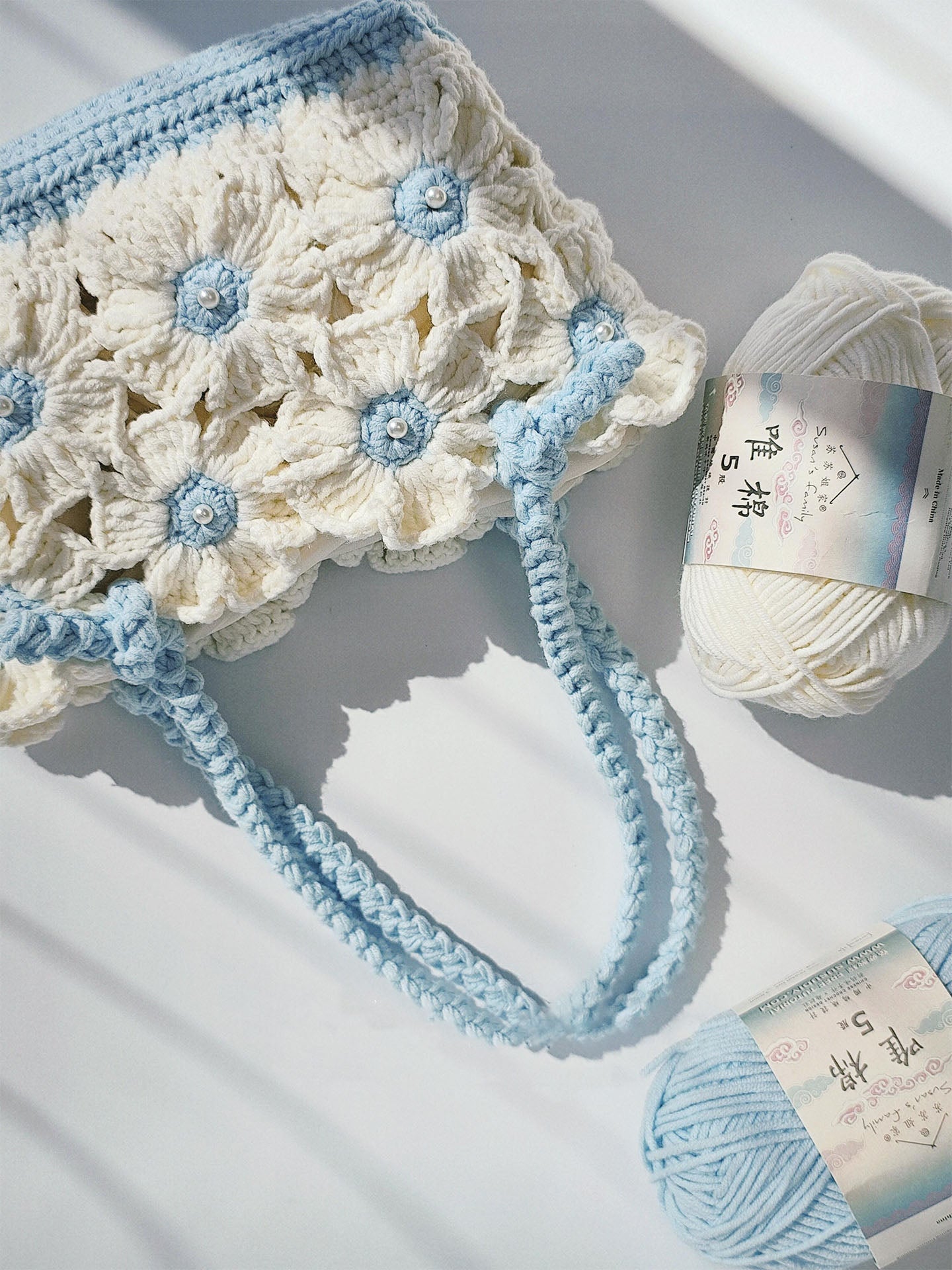 diy wool blue flower crossbody bag
