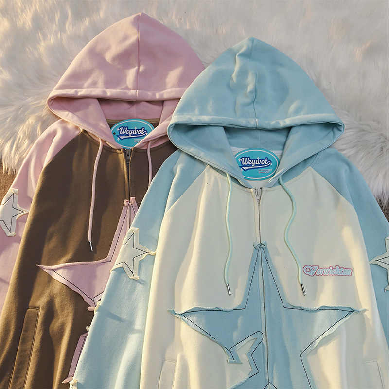 Star Patch Zip-up Y2K Hoodie
