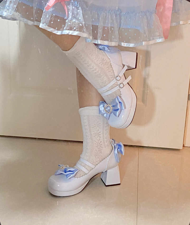 Lolita Bow Pearls Mary Jane Shoes