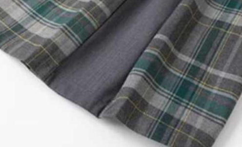 Gray-green Plaid Splicing Preppy Skirt