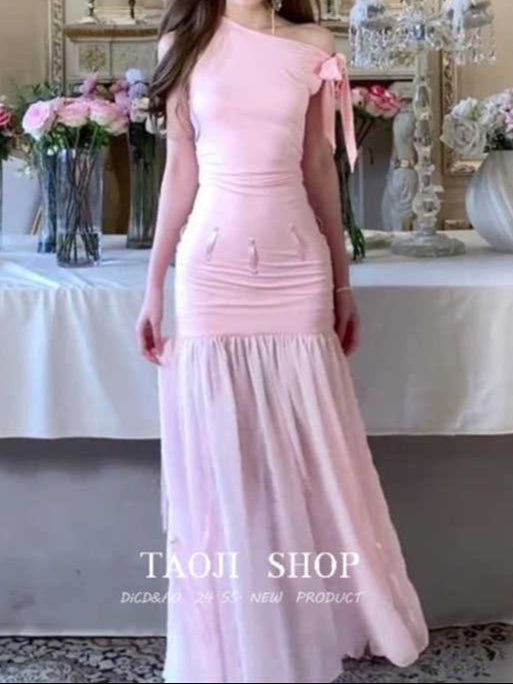 Bow Straps Waist-cinching Splicing Dress