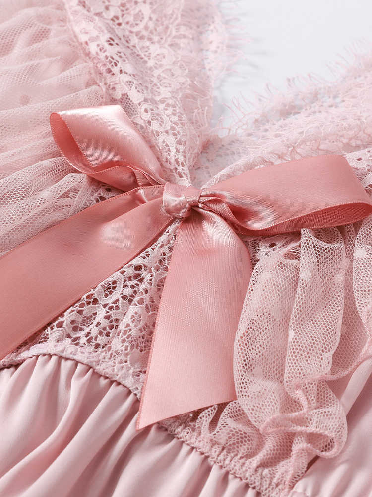 Lace Bow Satin Nightgown