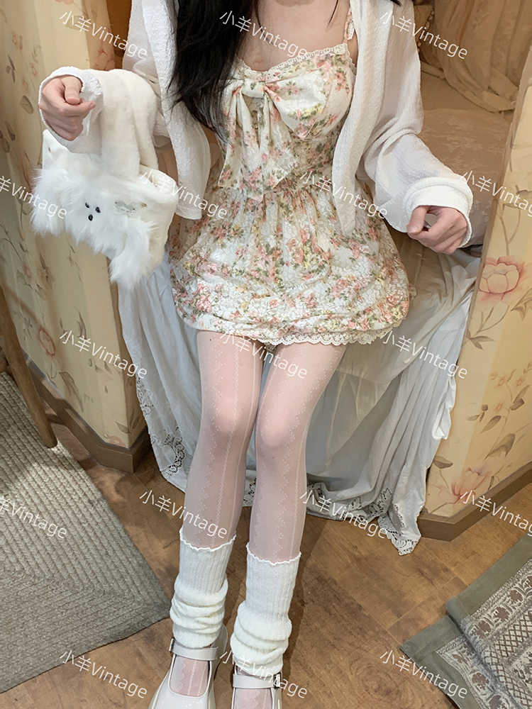 Retro Lace Bow Floral Dress