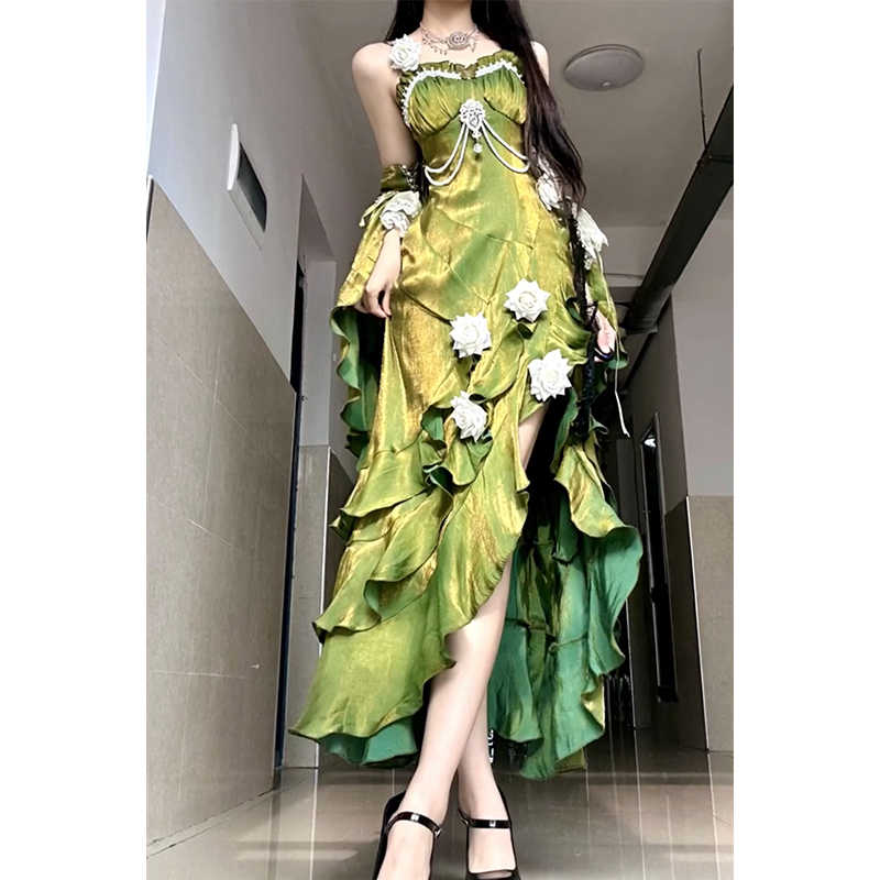 Rose Evening Suspender Fishtail Dress