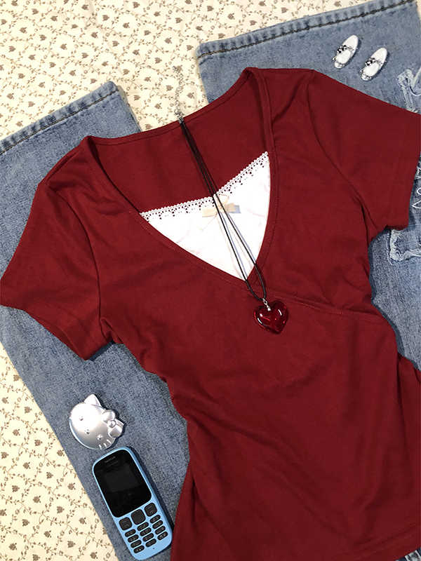 Red Fake Two-piece T-shirt