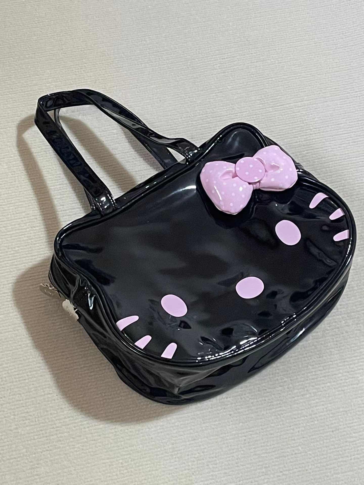 Cute Kitty Black Leather Bag