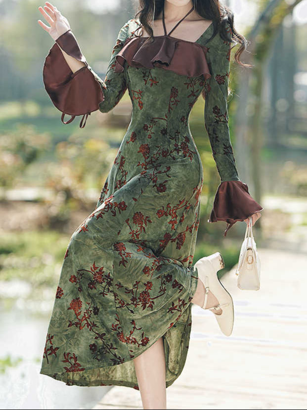 Retro Green Floral Dress