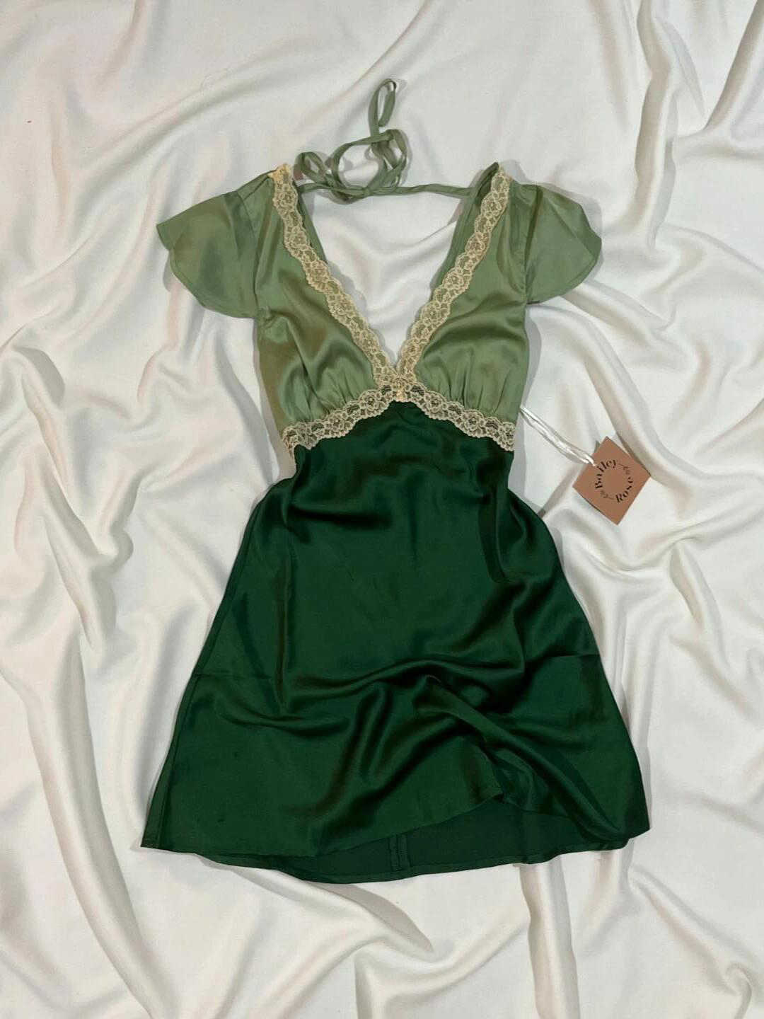 Vintage Lace Satin V-neck Dress