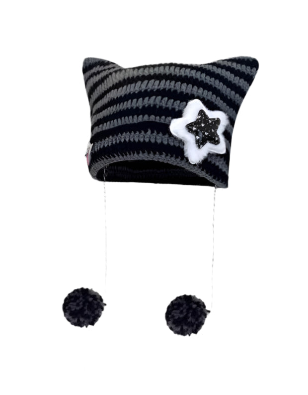 Cat Ears Star Striped Y2K Beanie
