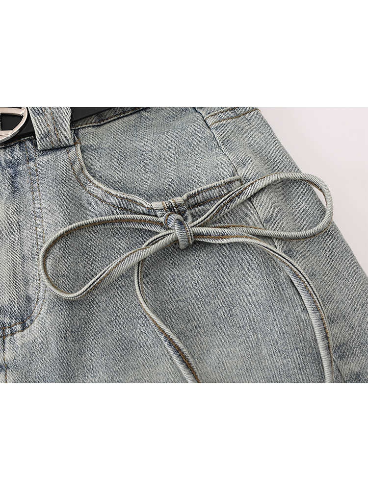 Strap Bows Denim Coquette Skirt