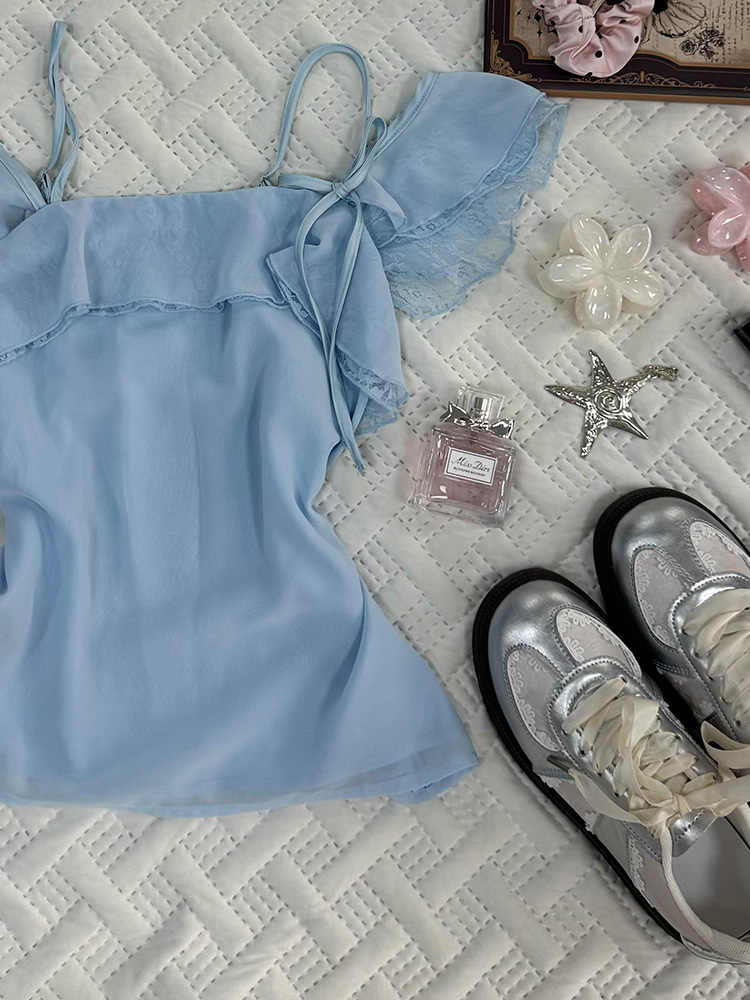 Retro Baby Blue Short-sleeved Shirt
