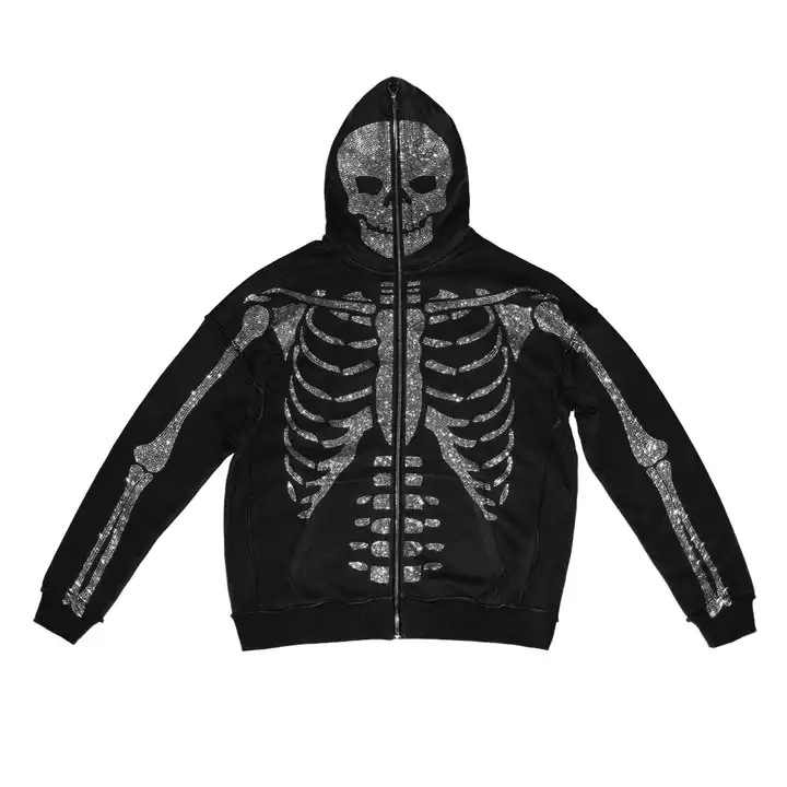 Goth Diamond Skeleton Zip-up Hoodie