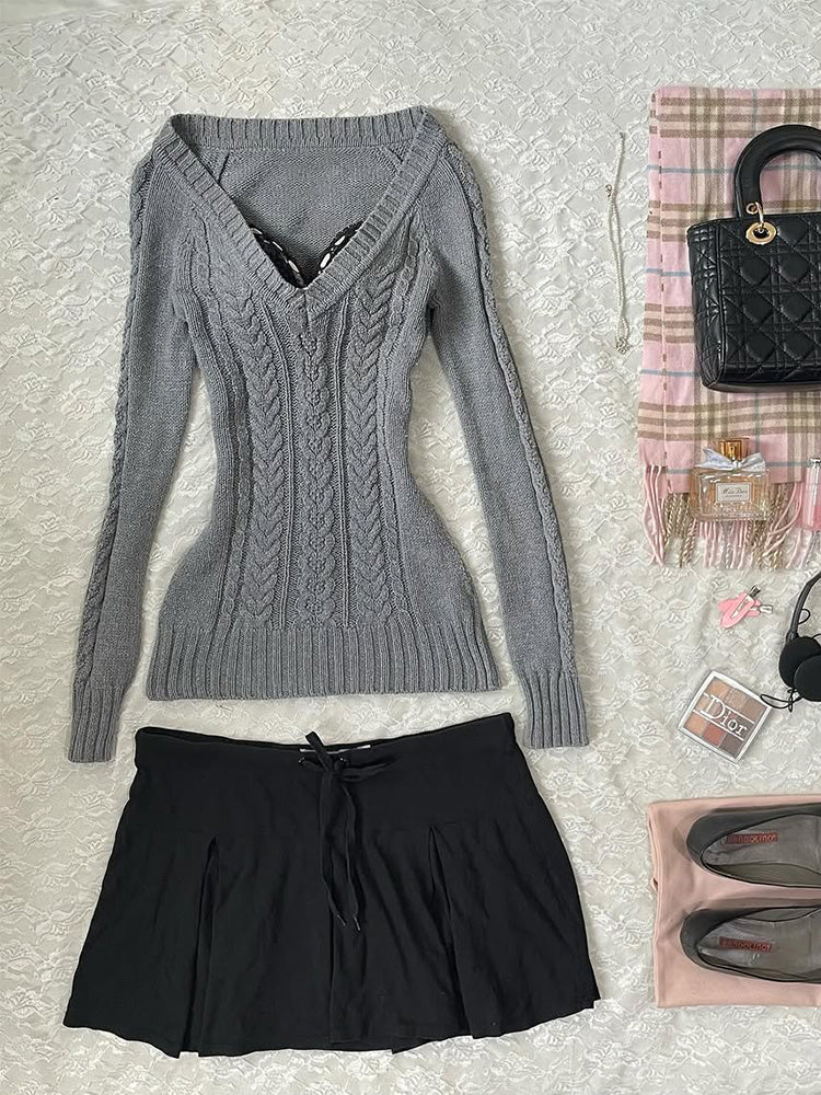Gray Twist Knitted Top