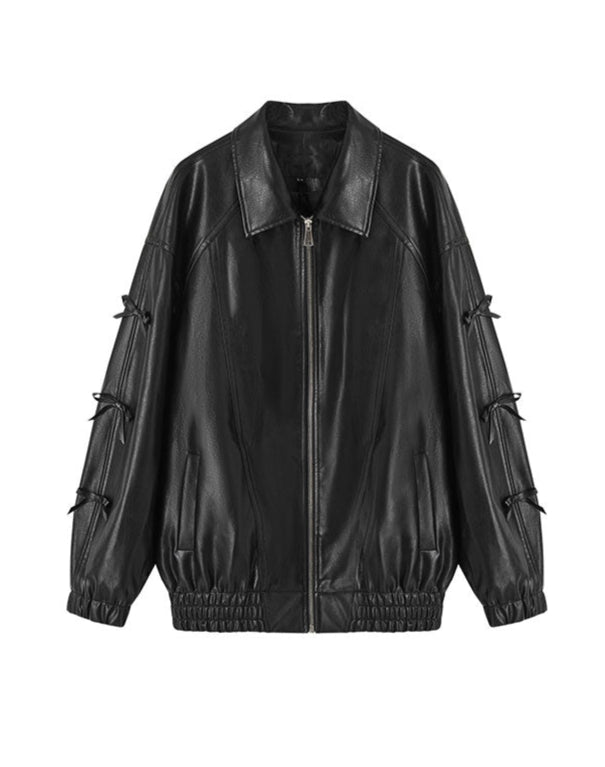 Preppy Bow Leather Coquette Jacket