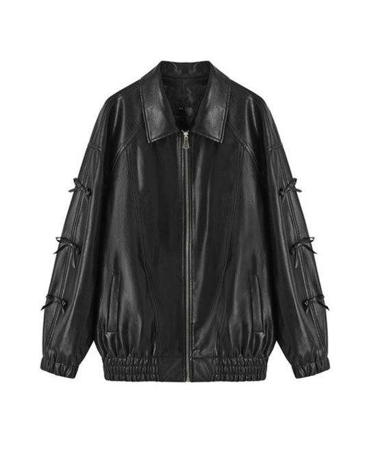 Preppy Bow Leather Coquette Jacket