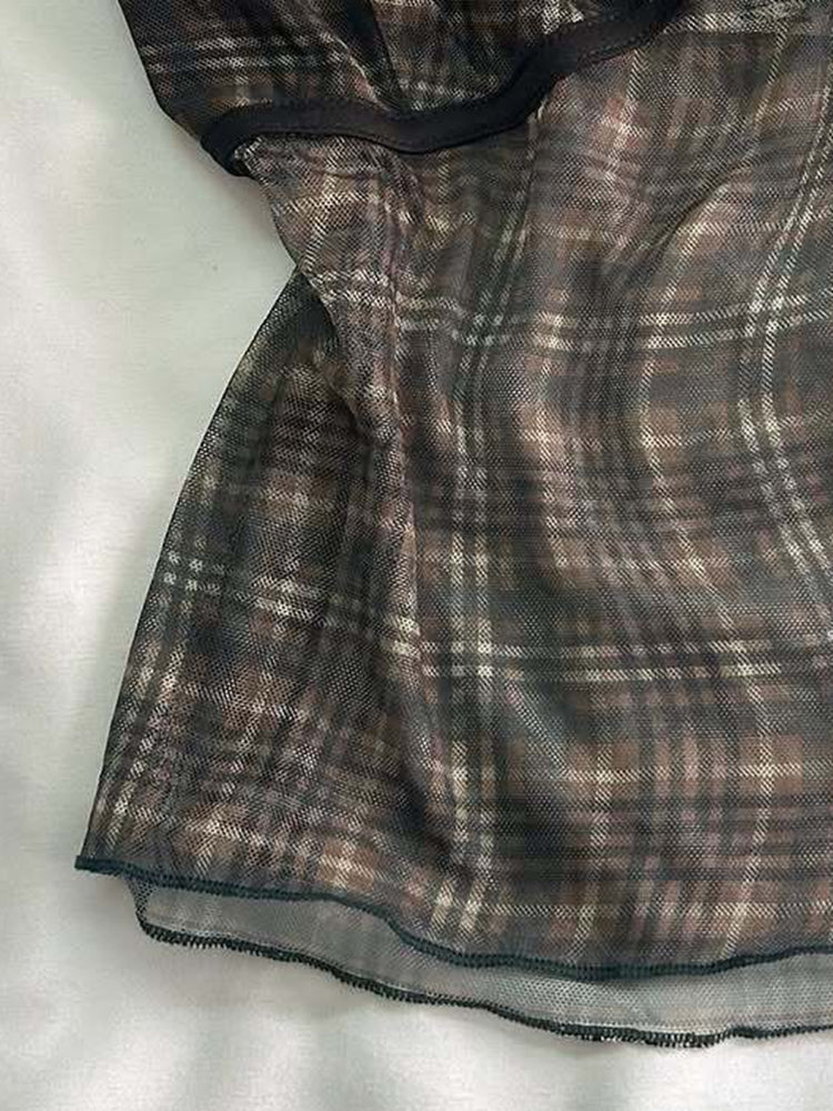 brown retro plaid tank top