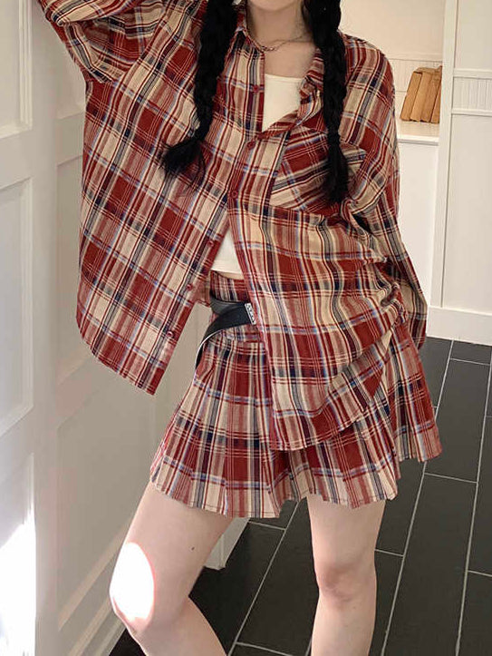 Preppy Red Plaid Skirt
