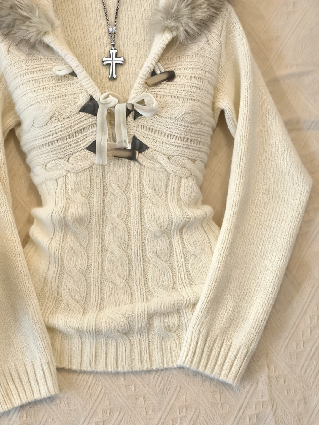 y2k vintage hooded fur collar sweater