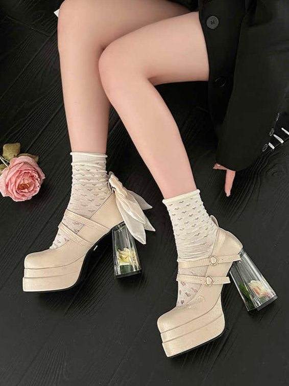 Mesh Pink Bow High Heels