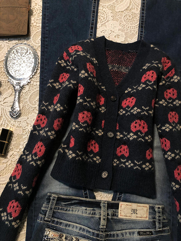 retro navy knitted cardigan