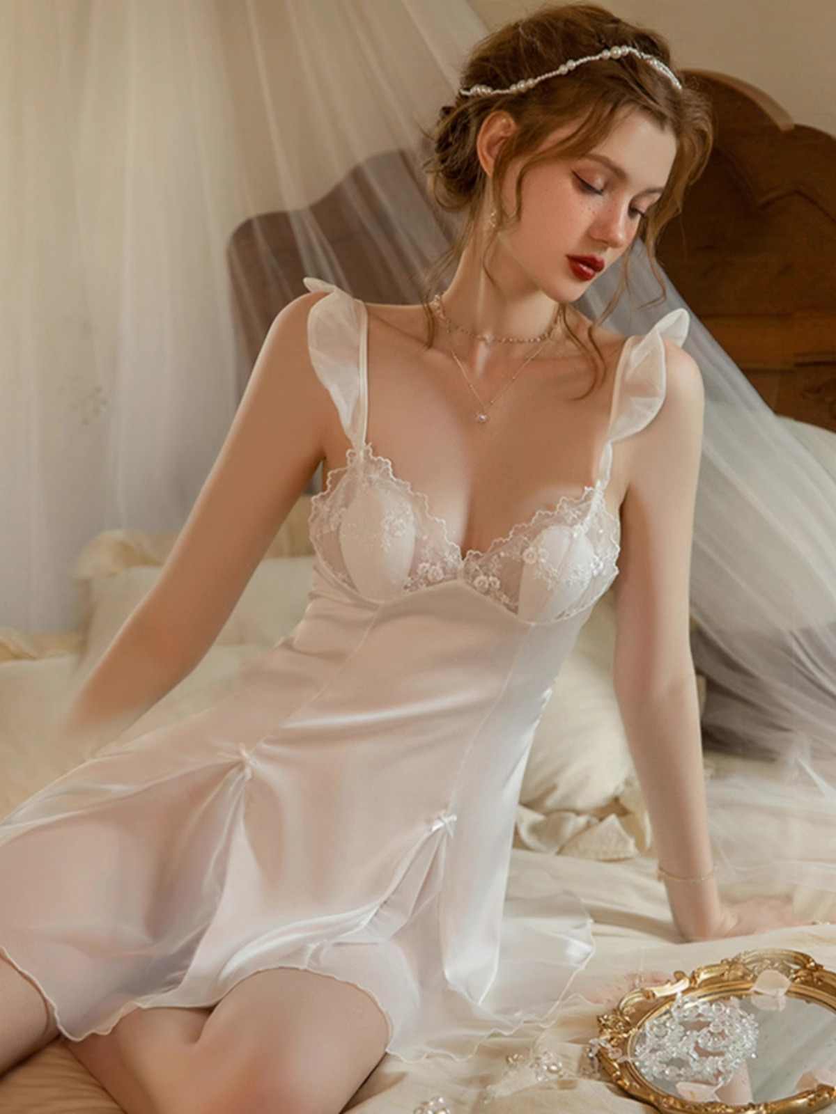 Lace Suspender Silk Nightgown