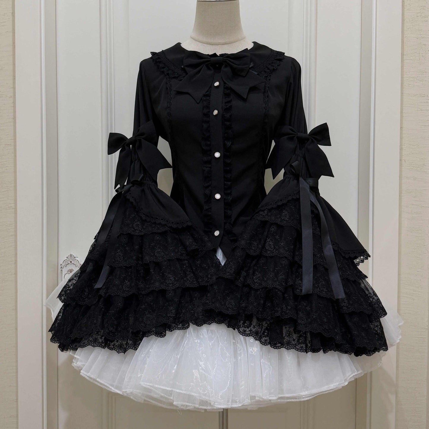 Ruffled Lace Bow Coquette Shirt