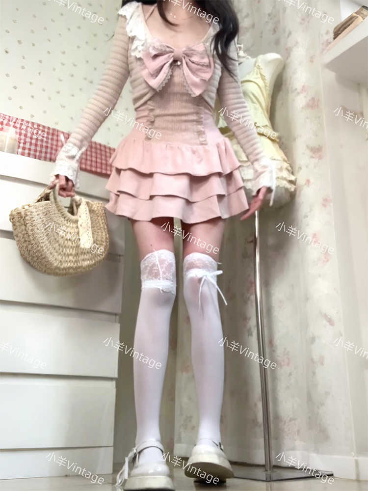 Nana Retro Bow Cardigan Skirt Coord