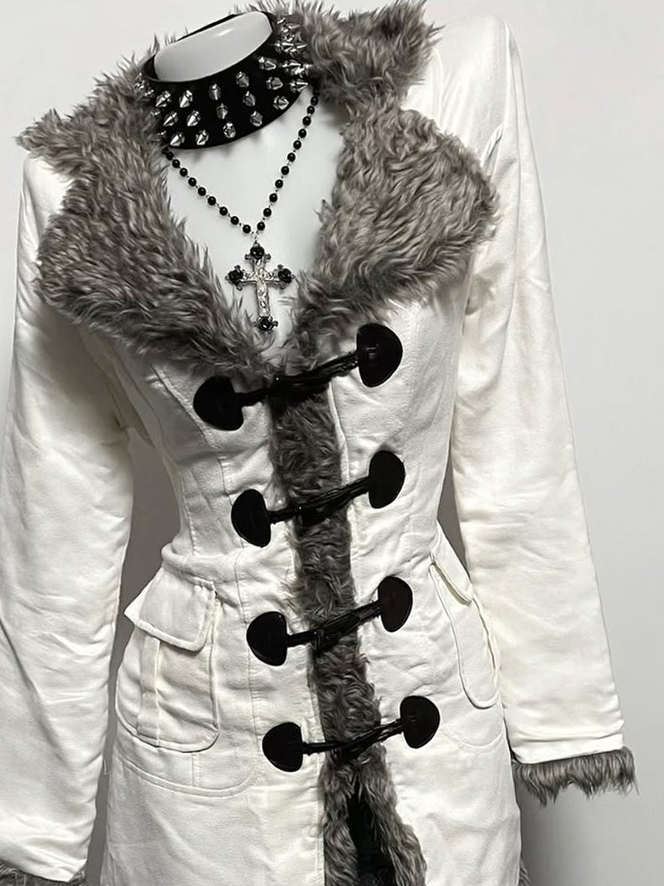 retro white fur collar waist coat