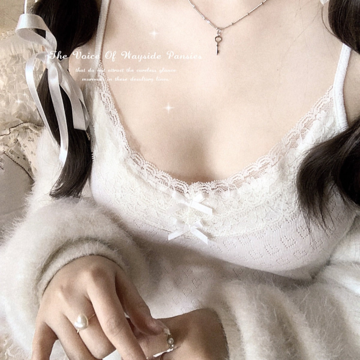 Original Lace Layered Bottoming Vest Retro Girly Basic Sweet Top