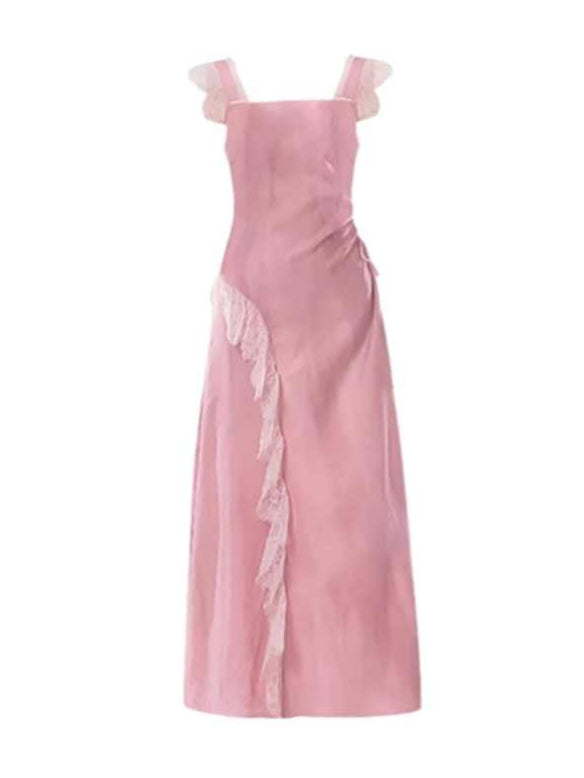 Ruffled Mesh-sleeved Suspender Dress