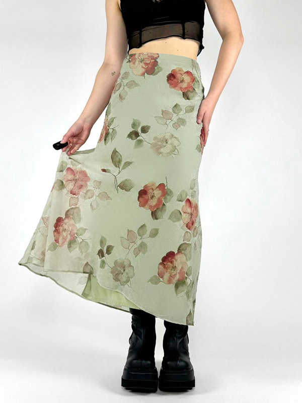 Plants Green Mesh Floral Skirt