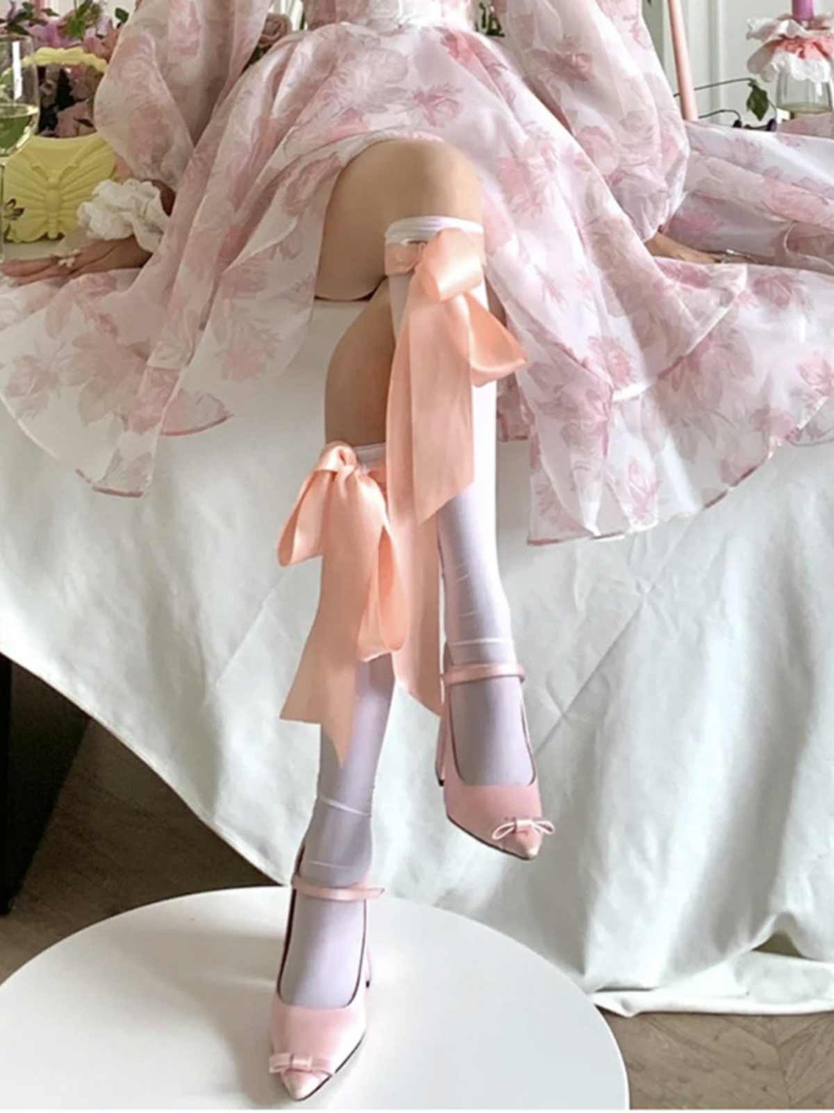 Pink Bow French High Heels
