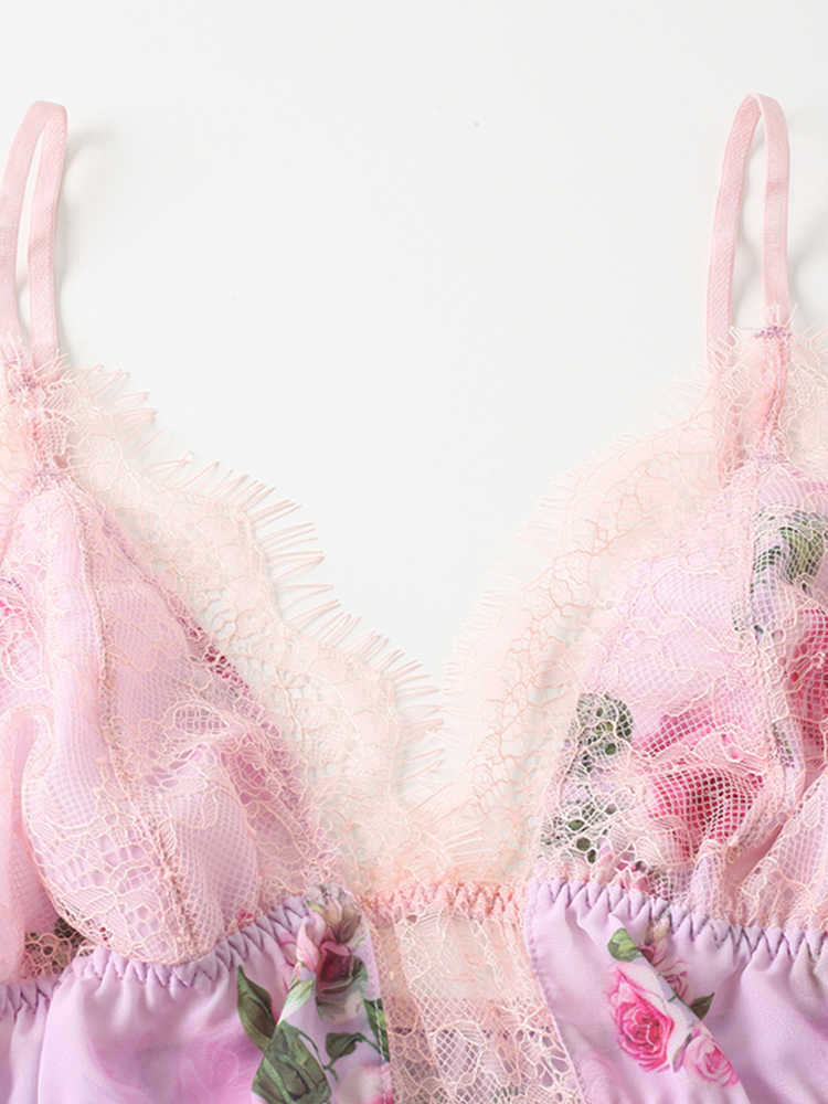 French Backless Floral Nightgown