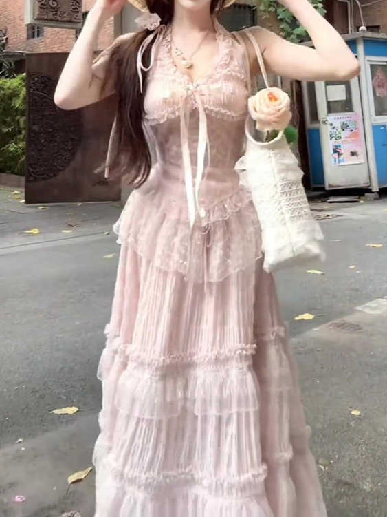 French Pink Lace Princess Top + Skirt