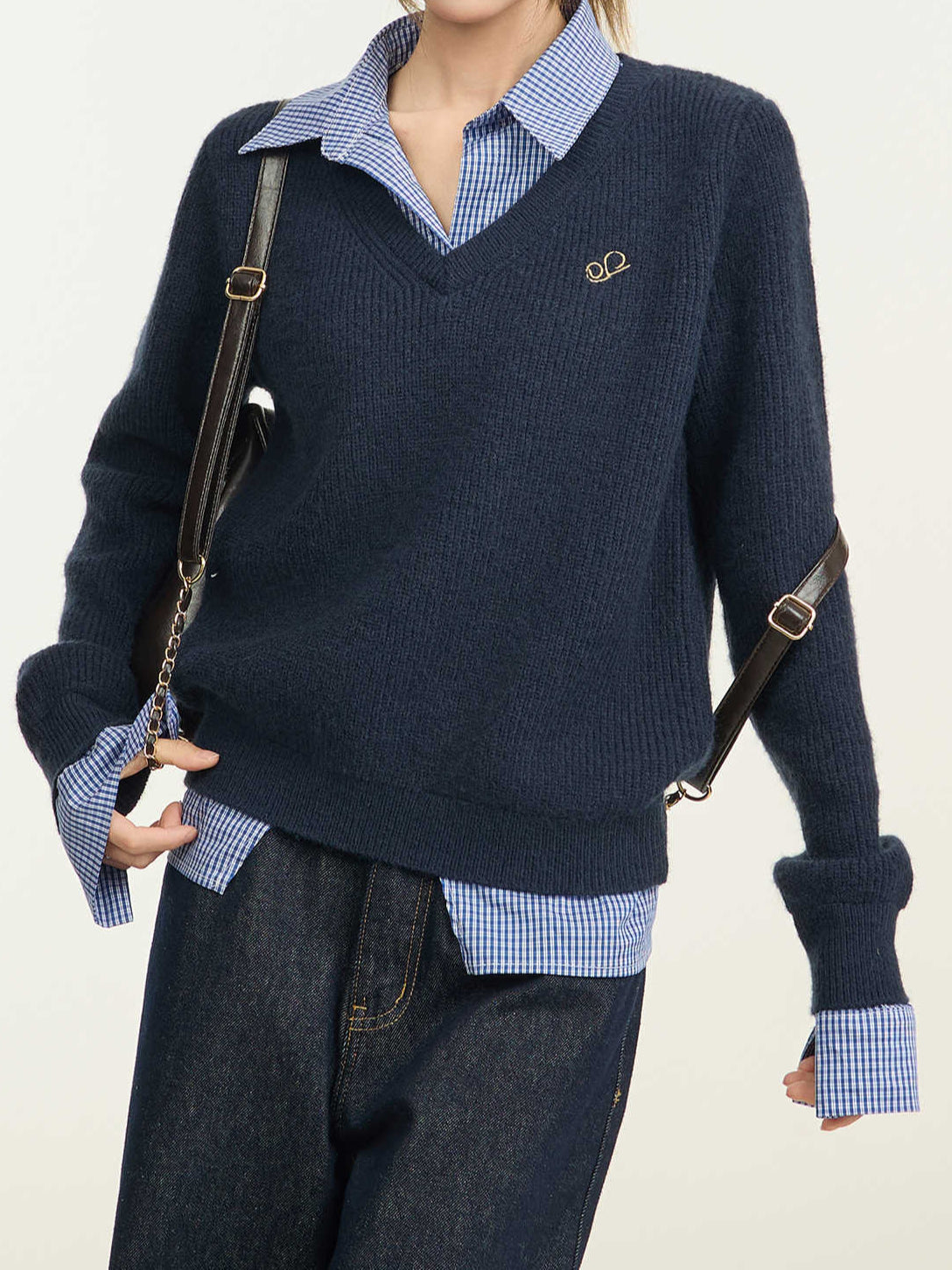 Preppy Navy Polo Collar Sweater