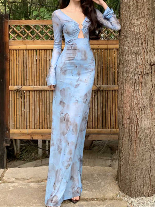 French Blue Floral Dress